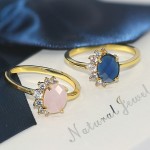Women's Oval Multicolor Candy Stone CZ Wedding Ring in Light Gold