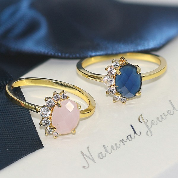 Women's Oval Multicolor Candy Stone CZ Wedding Ring in Light Gold