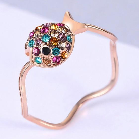 Rose Gold Clover & Fish Crystal Ring