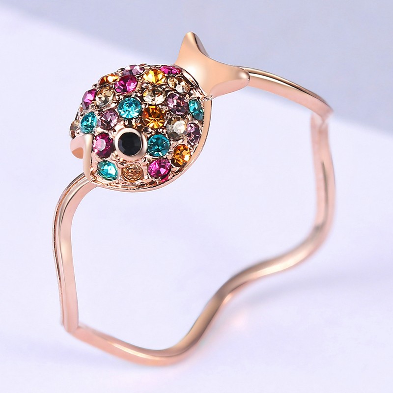 Rose Gold Clover & Fish Crystal Ring