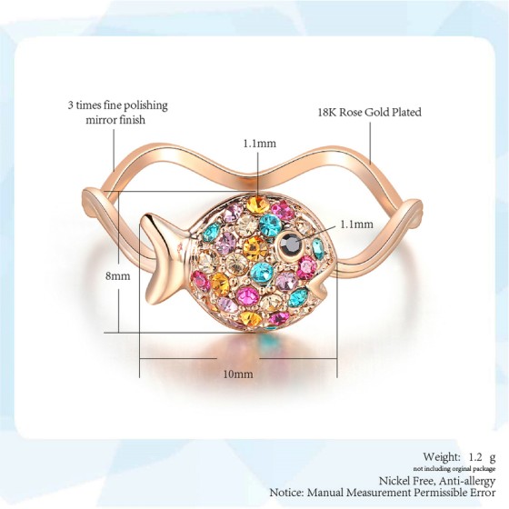 Rose Gold Clover & Fish Crystal Ring