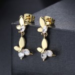 Gold Butterfly Drop Earrings with Zircon Accents for Women