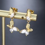 Gold Butterfly Drop Earrings with Zircon Accents for Women