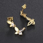 Gold Butterfly Drop Earrings with Zircon Accents for Women