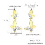 Gold Butterfly Drop Earrings with Zircon Accents for Women