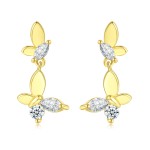 Gold Butterfly Drop Earrings with Zircon Accents for Women