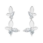 Gold Butterfly Drop Earrings with Zircon Accents for Women