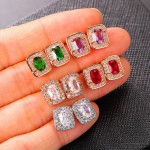 Square Cubic Zirconia Earrings for Women, Classic Luxury Style