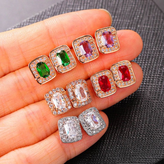 Square Cubic Zirconia Earrings for Women, Classic Luxury Style