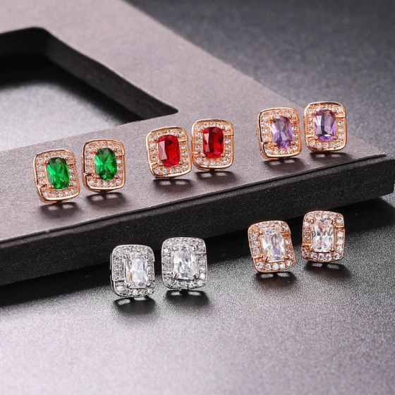 Square Cubic Zirconia Earrings for Women, Classic Luxury Style