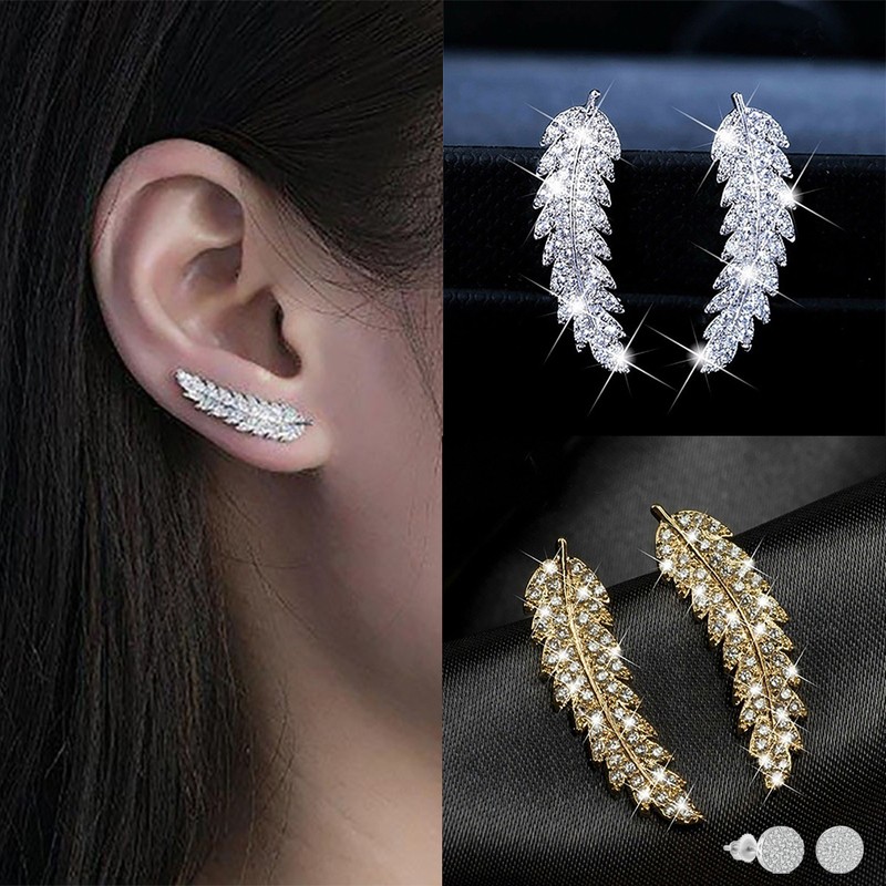 Gold Feather & Leaf Stud Earrings for Women