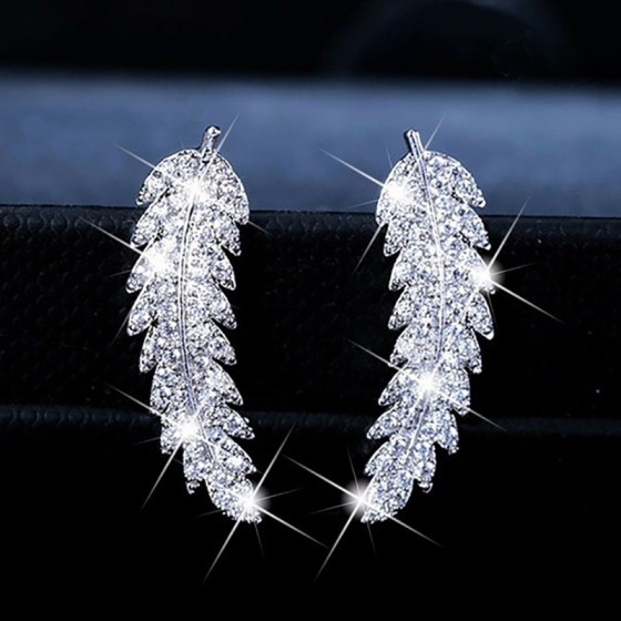 Gold Feather & Leaf Stud Earrings for Women