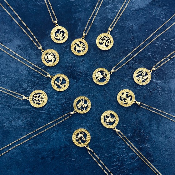 12 Constellation Zodiac Sign Gold Pendant Necklace for Women