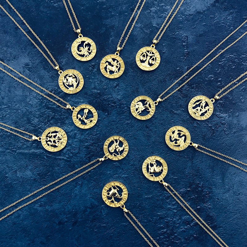 12 Constellation Zodiac Sign Gold Pendant Necklace for Women