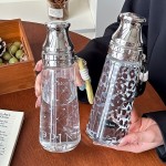 Leopard Print Bowknot Stars Water Bottle 500ml Dual-Use Transparent Cup