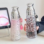 Leopard Print Bowknot Stars Water Bottle 500ml Dual-Use Transparent Cup