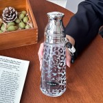 Leopard Print Bowknot Stars Water Bottle 500ml Dual-Use Transparent Cup