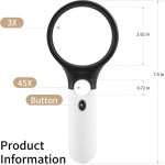 45X Handheld Magnifying Glass with 3 LED Lights for Reading and Jewelry