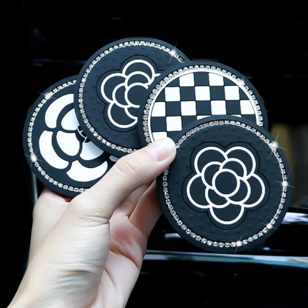 Diamond Camellia Car Cup Holder Pad Non-Slip Interior Mat