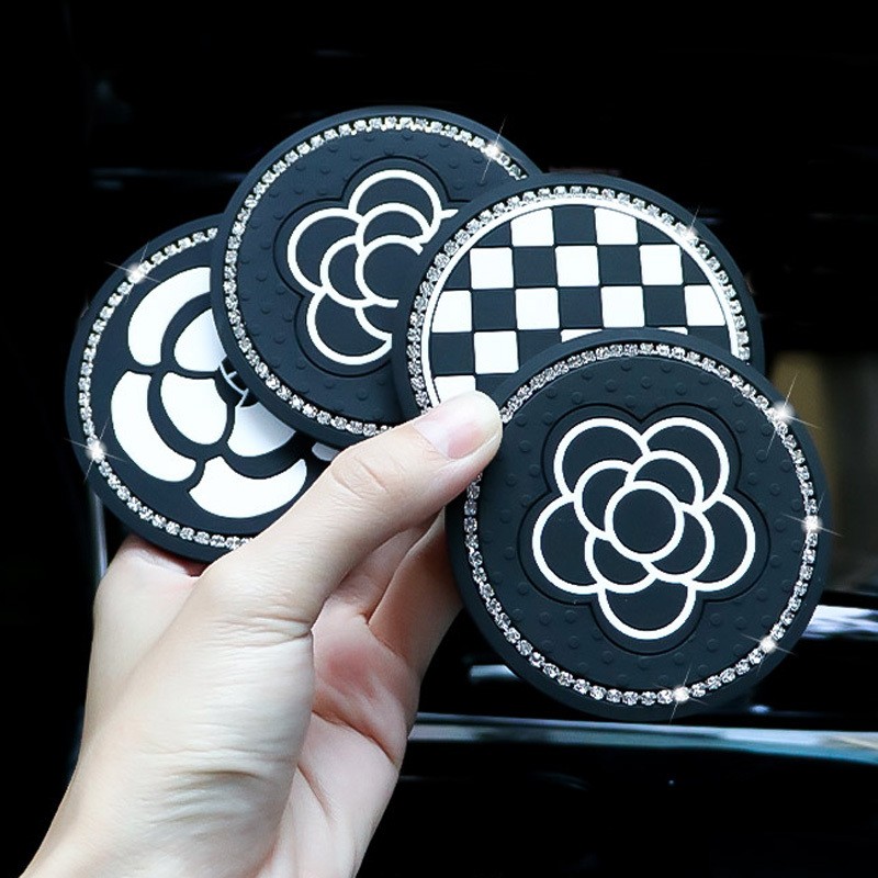Diamond Camellia Car Cup Holder Pad Non-Slip Interior Mat