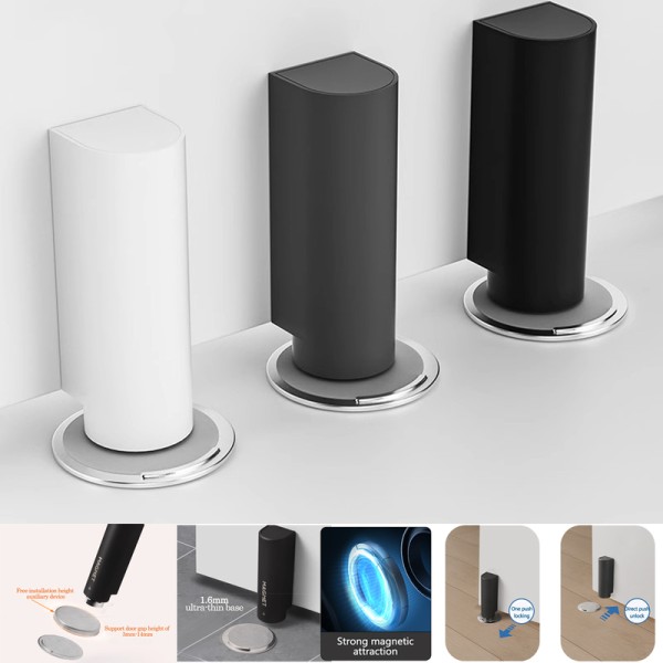 Magnetic Door Stopper, Nail-Free Adhesive Door Holder in Milk White or Black