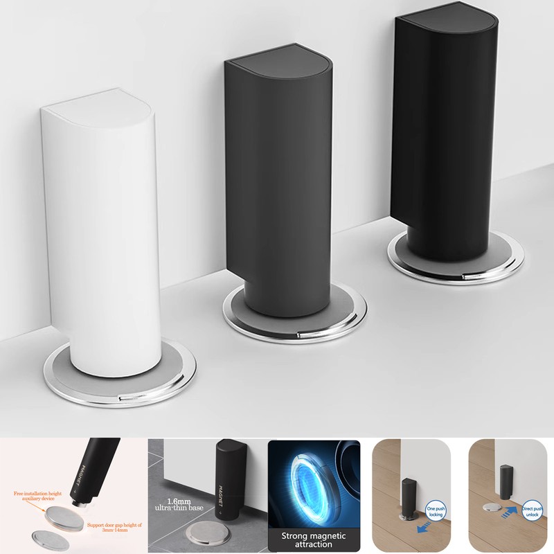 Magnetic Door Stopper, Nail-Free Adhesive Door Holder in Milk White or Black