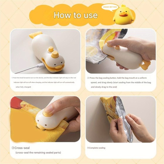 2-in-1 Mini Duck Vacuum Sealer & Rechargeable Bag Sealer for Kitchen Freshness