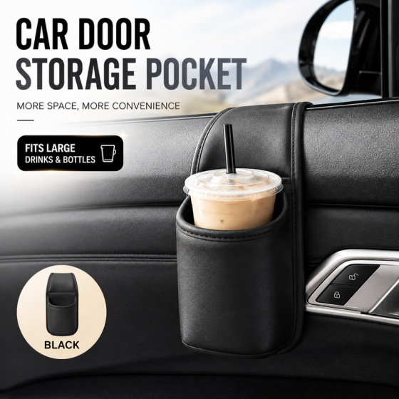 PU Leather Car Door Hanging Organizer with Cup Holder and Storage Pockets