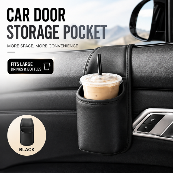 PU Leather Car Door Hanging Organizer with Cup Holder and Storage Pockets