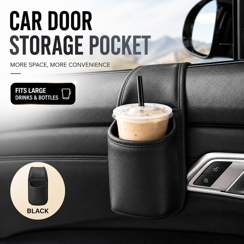 PU Leather Car Door Hanging Organizer with Cup Holder and Storage Pockets