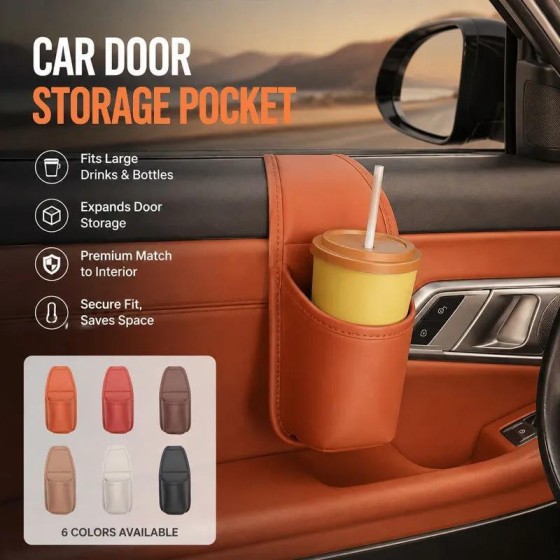 PU Leather Car Door Hanging Organizer with Cup Holder and Storage Pockets
