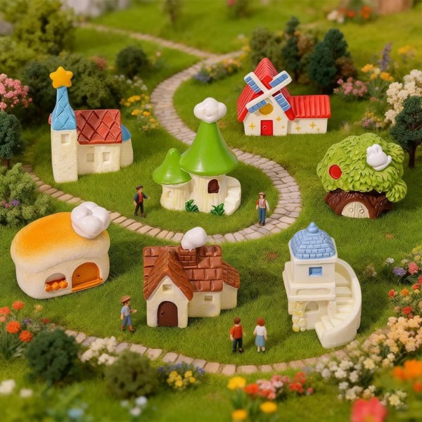 High Quality Mini Resin House Set Fairy Garden Terrarium Decor Miniature Houses Moss Landscape DIY Craft Projects