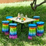 Sleek Rainbow Folding Stool Adjustable Height Made PP Material Portable Collapsible Camping Fishing Outdoor Fun