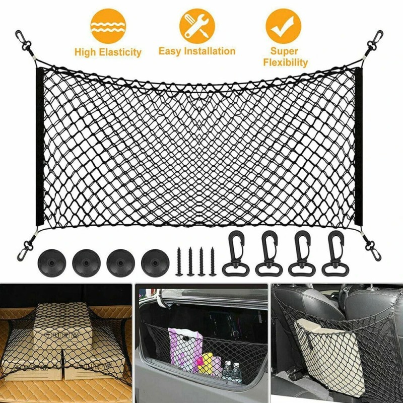 Universal Car Rear Trunk Net Nylon Elastic Mesh Luggage Cargo Storage Pickup Tidy Net for Van SUV Truck Mesh Network Pocket
