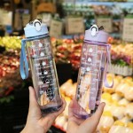 Washable Time Marker Water Bottle Straw Leak Proof Sport Fitness Drinking