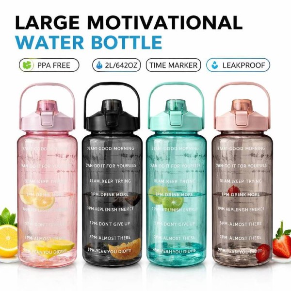 Multi-functional Liters Straw Plastic Water Bottle Large Portable Travel Sports Fitness Cup High Value Big Fat Adult Universal
