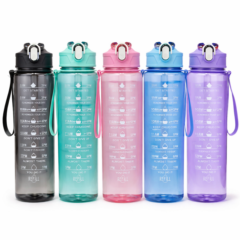 Washable Time Marker Water Bottle Straw Leak Proof Sport Fitness Drinking