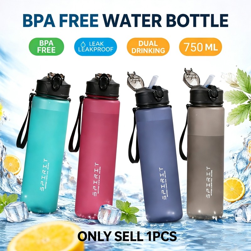 Non-slip 750ML Leak-Proof Water Bottle Straw Carry Loop BPA-Free Sport Fitness Mug
